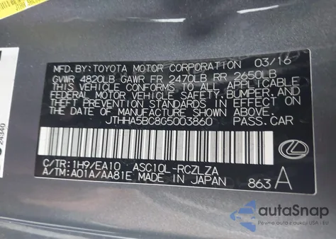 2016 Lexus Rc 200T z USA, uszkodzony, nr VIN JTHHA5BC8G5003860